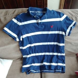 Blue and white striped Polo